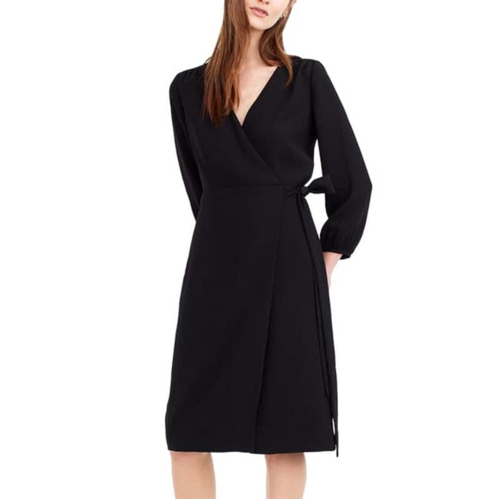J. Crew Black Crepe Wrap Dress Size 6 EUC